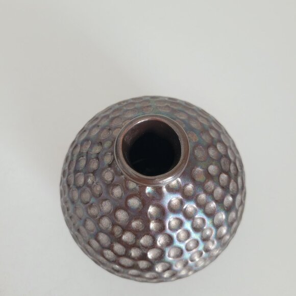 Metallic Bronze Ceramic Dimpled Bud Vase Small 4" Round Modern Home Decor  In go - Picture 5 of 7